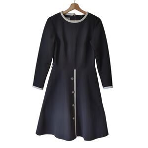 Vintage Bleeker Street Dress Womens 12 Mid Mod Secretary Housewife Black 1970s